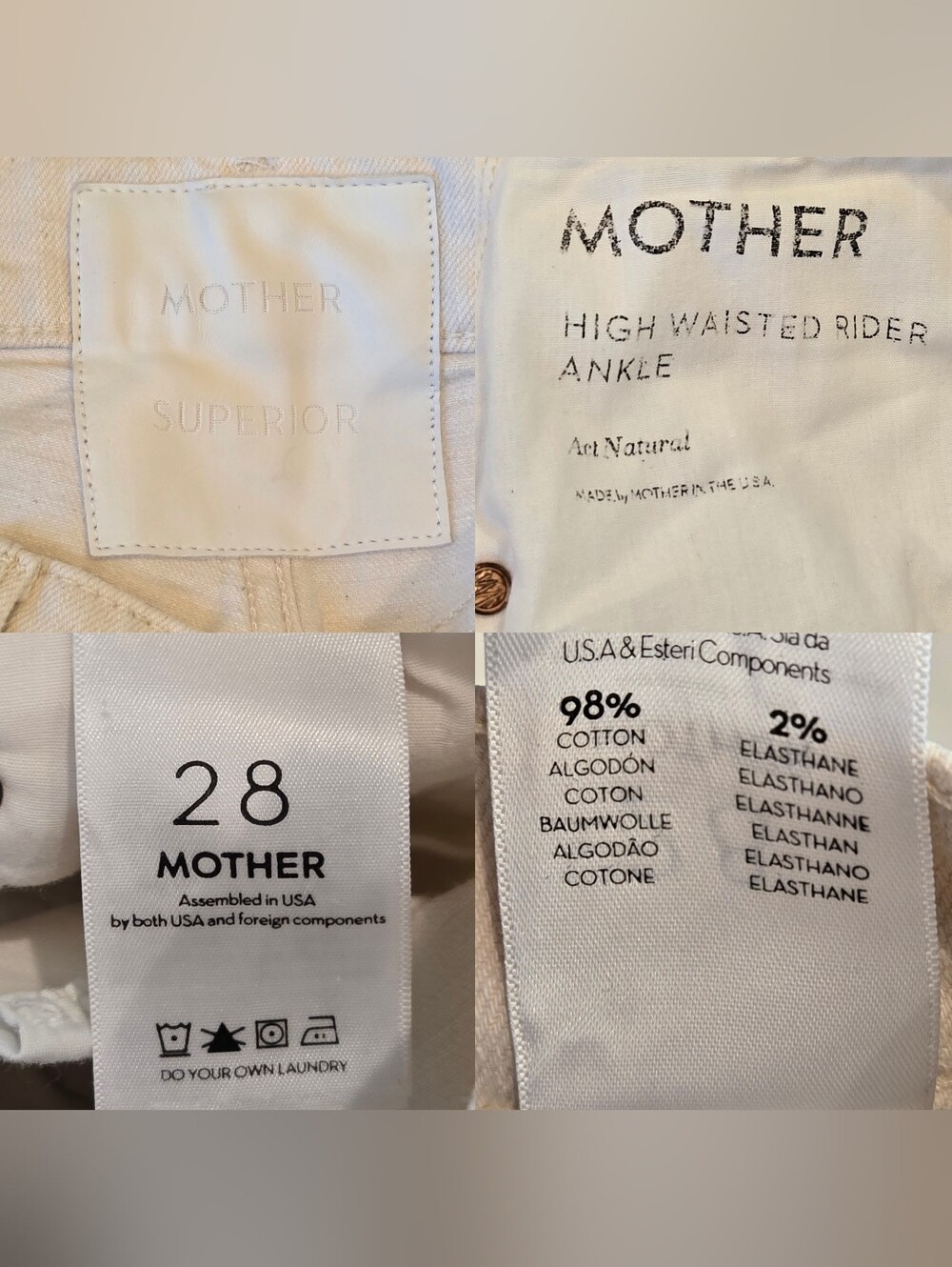Mother Superior Denim High Waisted Rider Ankle Jean Straight Leg Ivory 28 - Picture 16 of 16